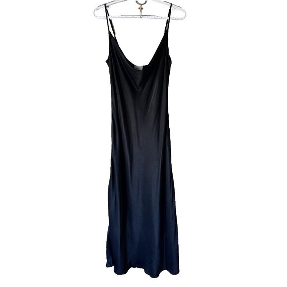 Aritzia Wilfred Slip Dress Size M Black Midi Cowl Neck Satin Spaghetti Strap - Picture 1 of 11